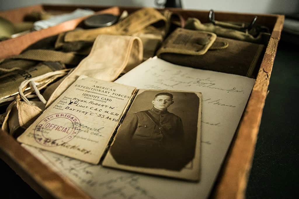 Photographs, documents and military records used in photographic and archival research.